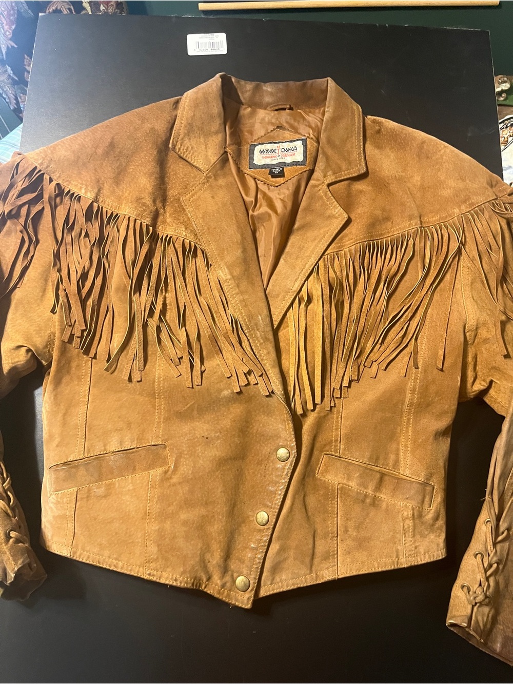 Vintage-Inspired Suede Fringe Jacket - Tan